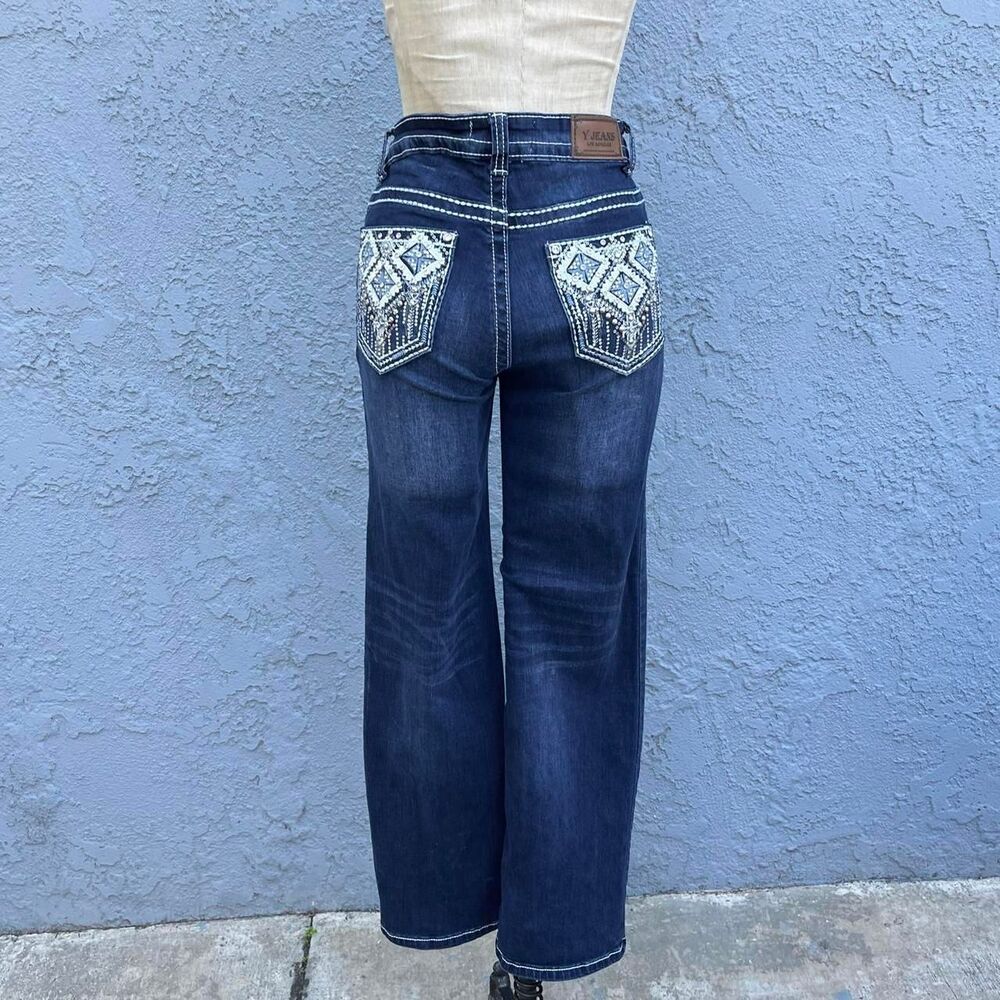 Y2k Bling Jeans Flares Embellished Rhinestone pockets size 5/6